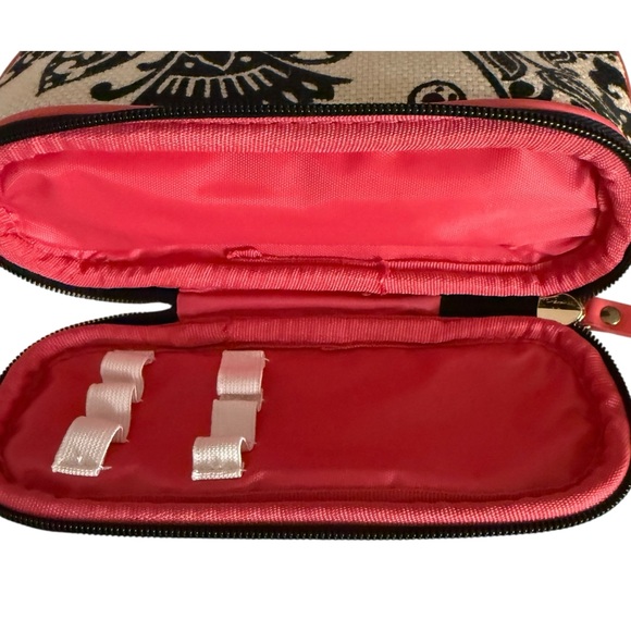 Spartina 449 Daufuskie Island Cosmetic Case Natural Black Pink Leather Trim New - Picture 3 of 10
